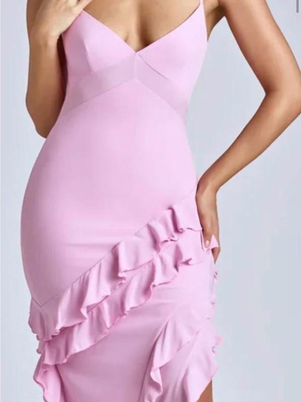 Oh Polly Pink Ruffle Bodycon Dress